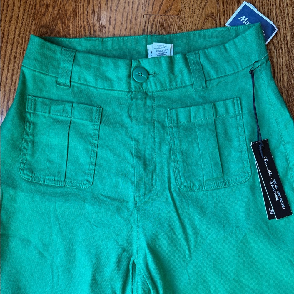 NWT Nicole Miller Green Linen Pants - Picture 2 of 7